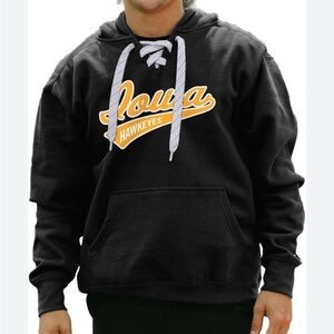 Black Iowa Hawkeyes Hooded Sweatshirt NEW XL NCAA Hooded Tie Up Neck